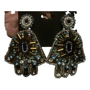Gold and Blue Hamsa Earrings